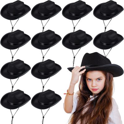 Hercicy 12 Pcs Black Cowboy Hats Kids Toddler Cowgirl Hat for Boys Girls Child Baby Costume Accessories Western Birthday Party Supplies
