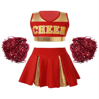 Aislor Girl's Cheer Leader Costume Cheerleading Uniform Fancy Dress Outfit Cosplay Halloween Costume with Pom Poms Red 14 Years
