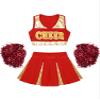 Aislor Girl's Cheer Leader Costume Cheerleading Uniform Fancy Dress Outfit Cosplay Halloween Costume with Pom Poms Red 14 Years view 4