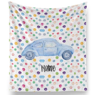 Personalized Baby Name Throw Blanket, Custom Fleece Swaddle Wrap, Car Dots Super Soft Blanket, Shower Gifts for Newborn Baby Boys Girls, Kids Bed Couch Sofa Decor
