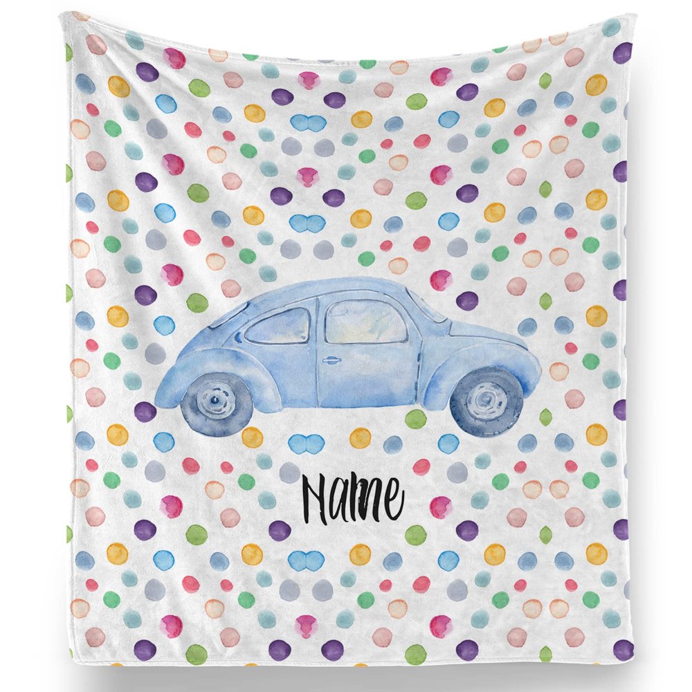 Personalized Baby Name Throw Blanket, Custom Fleece Swaddle Wrap, Car Dots Super Soft Blanket, Shower Gifts for Newborn Baby Boys Girls, Kids Bed Couch Sofa Decor