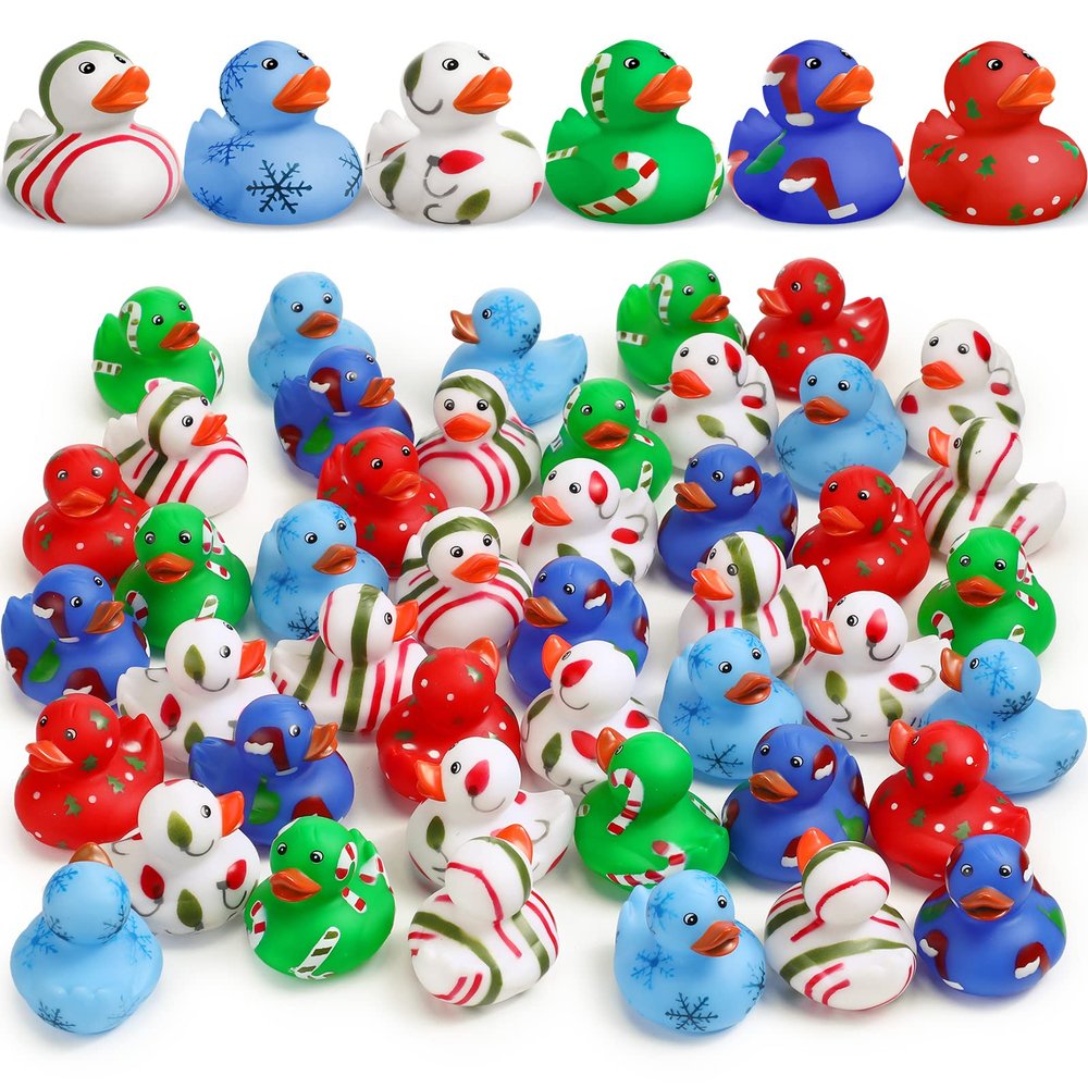 Vinsot 24 Pcs Valentine's Day Candy Rubber Ducks in Bulk Easter Cruise Rubber Ducks Cute Kids Classroom Exchange Gifts Toy Colorful Small Baby Shower Birthday Party Easter Gift (Christmas)