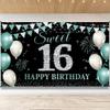 16th Birthday Decorations, Sweet 16 Birthday Backdrop Banner for Girls Boys, Teal Silver Sweet Sixteen Party Background, Turquoise 16 birthday Sign Poster for Outdoor Indoor, Fabric 6.1ft x 3ft PHXEY view 1