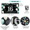 16th Birthday Decorations, Sweet 16 Birthday Backdrop Banner for Girls Boys, Teal Silver Sweet Sixteen Party Background, Turquoise 16 birthday Sign Poster for Outdoor Indoor, Fabric 6.1ft x 3ft PHXEY view 2