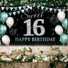 16th Birthday Decorations, Sweet 16 Birthday Backdrop Banner for Girls Boys, Teal Silver Sweet Sixteen Party Background, Turquoise 16 birthday Sign Poster for Outdoor Indoor, Fabric 6.1ft x 3ft PHXEY view 4