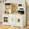 Tiny Land Play Kitchen for Kids, Toy Kitchen Set with Plenty of Play Features, New Modern Kids Wooden Play Kitchen Designed in Trendy Home Style with Curtains, Gift for Ages 3+ view 1
