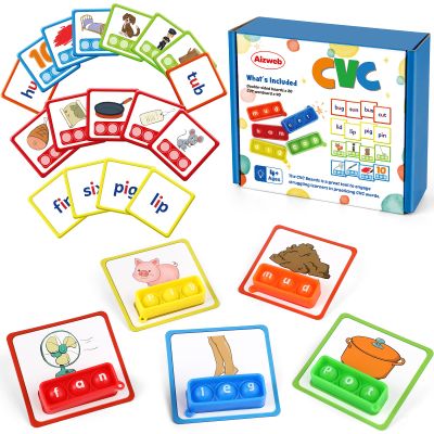 Aizweb CVC Word Games Kindergarten,Phonics Games for Kids Ages 3-8,CVC Pop its with Flash Cards for Preschool Special Education Classroom Supplies,Reading&Spelling Activity Manipulatives for Teachers