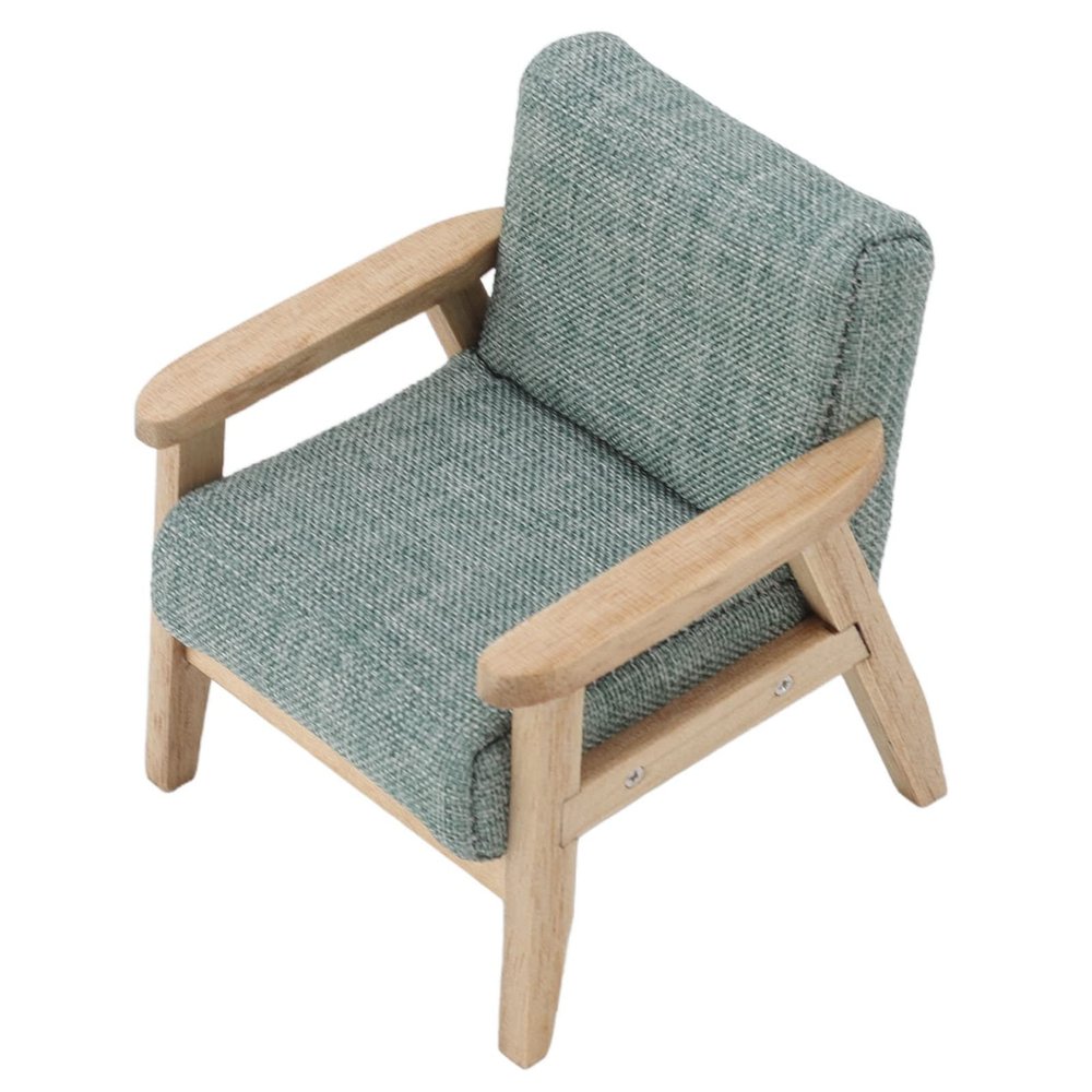 Doll House Sofa 1:12 Doll House Miniature Japanese Single Fabric Armchair Sofa Living Room Furniture Decoration(Grey Green)