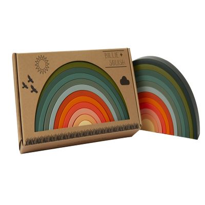 Billie + Squish Silicone Rainbow Stacking Toy - Largest on The Market 12 Layer Montessori Toys for Toddlers Stacker Learning and Development Toy - Boho Baby Color (Jungle)