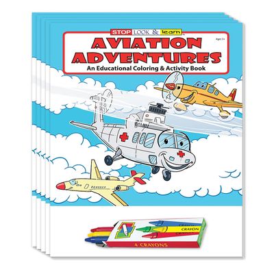 ZOCO Aviation Adventures and Flying Educational Coloring Books (50 Bulk Pack, with Crayons) Airplanes, Pilots, Airlines Handout Games, Puzzles, Fun Activities for Kids