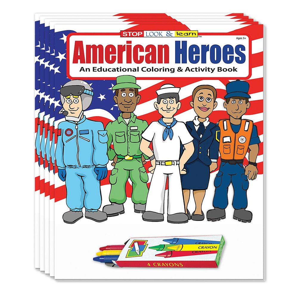 ZOCO Patriotic Coloring & Activity Books for Kids (50 Bulk Pack, with Crayons) American Heroes Theme for 4th of July, Veterans Day & Military Events