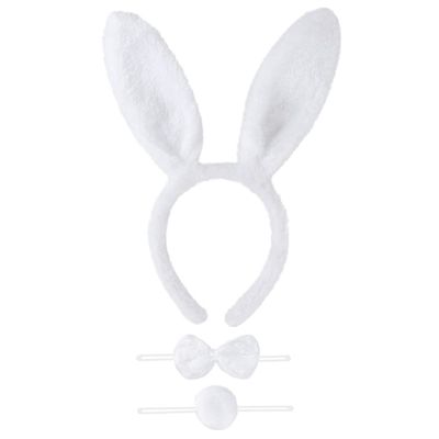 Aoduoer Bunny Rabbit Costume Accessory Kit, Rabbit Costume Bunny Ears Headbands Tail Bow Tie Set for Easter Halloween Christmas Party (White) BY-EAR-BOW-T