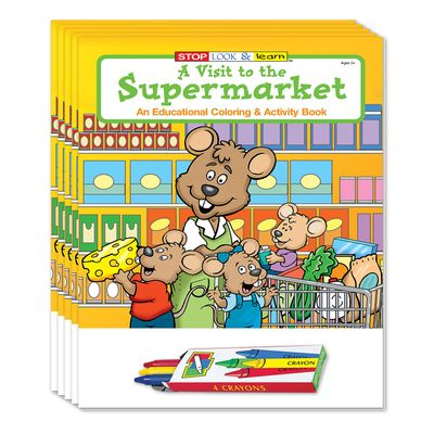 ZOCO A Visit to the Supermarket Coloring Books (50 Bulk Pack, With Crayons) Grocery Store Supplies Games, Puzzles, Activities Gifts for Kids