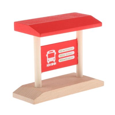 Menolana Kids Wooden Train Scene Props Building Set, Bus Stop