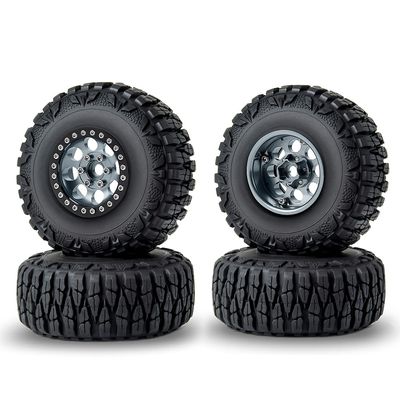 RCLIONS 1.9inch Beadlock Wheels and Tires with Foam Insert for 1/10 RC Car Axial SCX10,TRX4,D90 (Titanium)