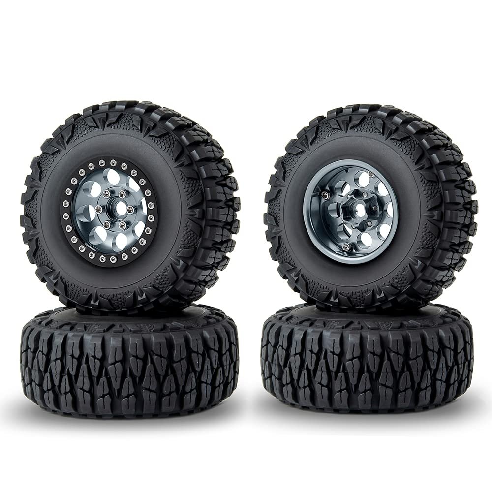 RCLIONS 1.9inch Beadlock Wheels and Tires with Foam Insert for 1/10 RC Car Axial SCX10,TRX4,D90 (Titanium)