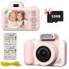 Kids Camera, 1080P Digital Dual Camera for Girls and Boys with 2.0 Inch IPS Screen for Age 3-9, Toddler Portable Toy Cartoon Stickers Selfie Video Camera with 32GB Memory Card-M-Pink view 1