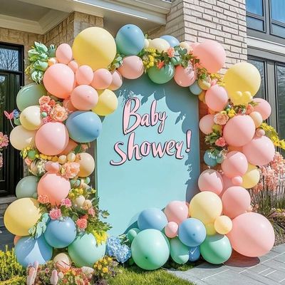 Pastel Balloon Arch Double Stuffed Balloons Pink Blue Different Sizes Matte Yellow and Green Set for Colorful Princess Unicorn Easter Happy Birthday Baby Shower Party Decorations