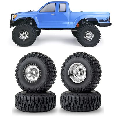 RCLIONS 1.9inch Beadlock Wheels and Tires with Foam Insert for 1/10 RC Car Axial SCX10,TRX4,D90 (Black+Silver)