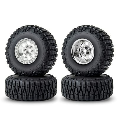RCLIONS 1.9inch Beadlock Wheels and Tires with Foam Insert for 1/10 RC Car Axial SCX10,TRX4,D90 (Silver)