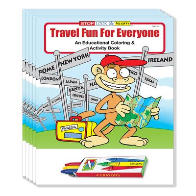 ZOCO Traveling is Fun Coloring Books for Kids (50 Bulk Pack, With Crayons) Educational Travel Activities Vacation, Travel Agency, Airline, Cruise, Resort, Bus & Train Handouts