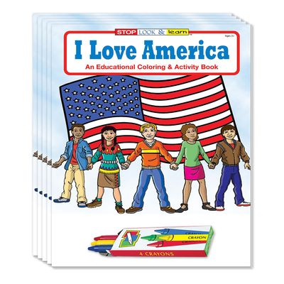 ZOCO I Love America Coloring Books for Kids (50 Bulk Pack, with Crayons) Educational USA History, Games, Puzzles & Activities Patriotic Classroom or Event Handouts