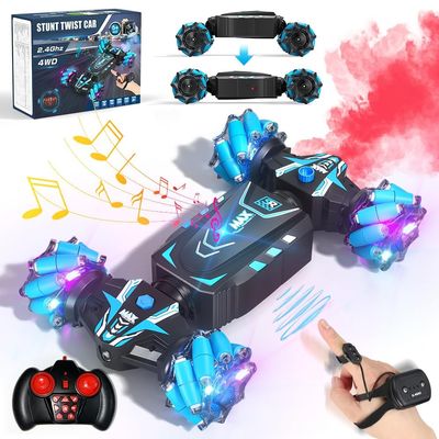 Axirata Remote Control Car Hand Controlled Gesture RC Stunt Car with Spray & Lights & Music for Kids 6-13 Year Old, 4WD 2.4GHz Off-Road 360 Rotation Toy Car Gift for Boys Girls