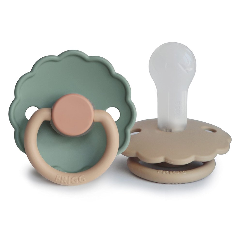 FRIGG Daisy SilkySoft Silicone Baby Pacifier | Made in Denmark | BPA-Free (Willow/Croissant, 6-18 Months)