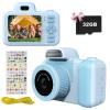 Kids Camera, 1080P Digital Dual Camera for Girls and Boys with 2.0 Inch IPS Screen for Age 3-9, Toddler Portable Toy Cartoon Stickers Selfie Video Camera with 32GB Memory Card-M-Blue view 1