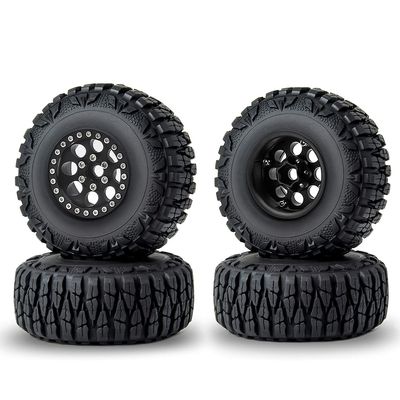 RCLIONS 1.9inch Beadlock Wheels and Tires with Foam Insert for 1/10 RC Car Axial SCX10,TRX4,D90 (Black)