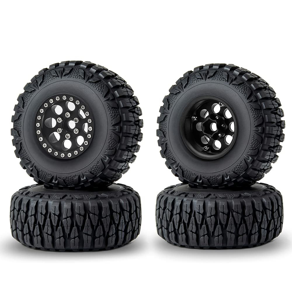 RCLIONS 1.9inch Beadlock Wheels and Tires with Foam Insert for 1/10 RC Car Axial SCX10,TRX4,D90 (Black)