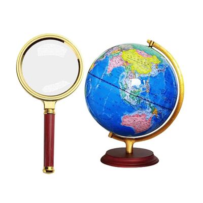 Elegant Classic Retro World Earth Education Map with A Wooden Rack Blue Ocean World Gelast 12.5"