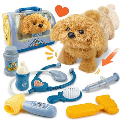 BELLOCHIDDO Veterinarian Playset for Kids, Vet Kits for Toddlers with Interactive Electric Walking Barking Dog & Cage, Pretend Play Puppy Pet Care Dog Toys Gifts for Ages 1 2 3 4 5 6+ Year Old