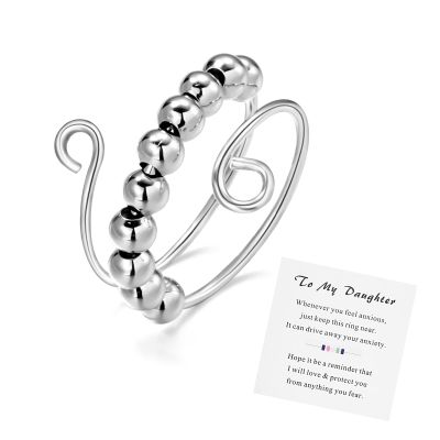INERRWIX To My Daughter - Fidget Ring Anxiety Meditation Ring for Women Ring with Beads Spinner Adjustable Swivel Ring Fidget Jewelry Gift For Daughter Stepdaughter (to my daughter style2)