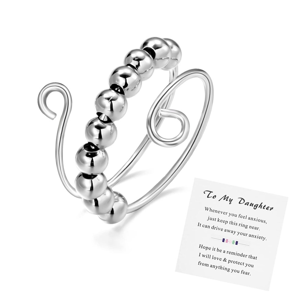 INERRWIX To My Daughter - Fidget Ring Anxiety Meditation Ring for Women Ring with Beads Spinner Adjustable Swivel Ring Fidget Jewelry Gift For Daughter Stepdaughter (to my daughter style2)