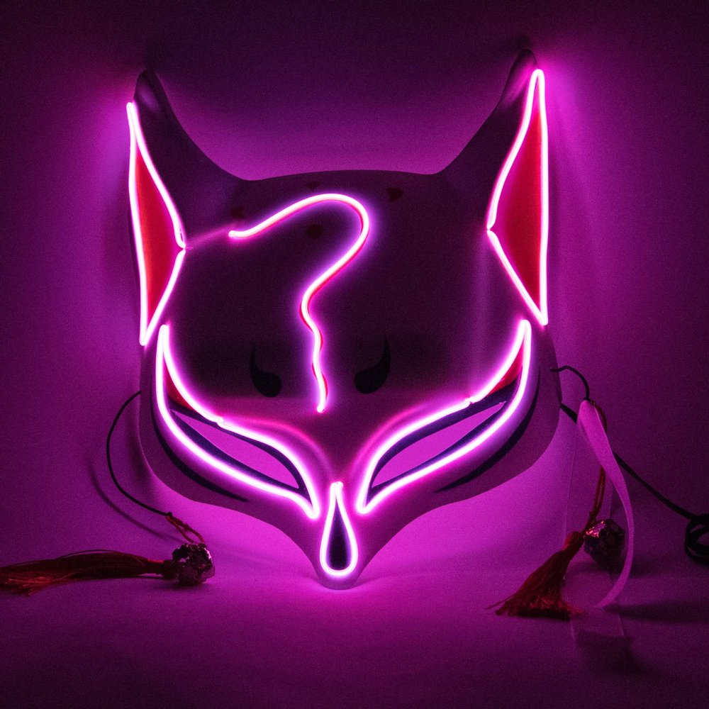 VICKYPOP Fox Cosplay Mask Halloween LED Mask Party Props (Pink)