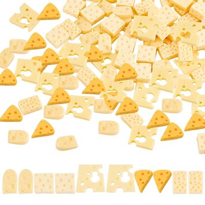 CHGCRAFT 100Pcs 5 Styles Miniature Kitchen Food Cheese Resin Simulation Cheesecake Models Gold Artificial Food DIY Decor Ornament for Dollhouse Kitchen Decoration DIY Accessory, 20x20x3mm