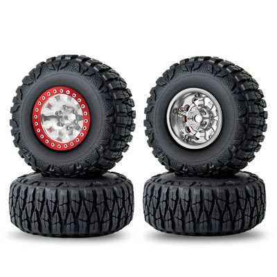 RCLIONS 1.9inch Aluminum Beadlock Wheels and Rubber Tires with Foam Insert for 1/10 RC Car Axial SCX10 90046,SCX10-III,TRX4,D90 (Silver+Red)