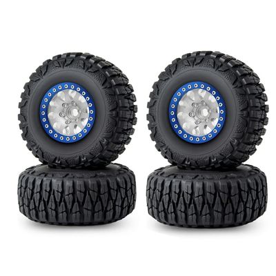 RCLIONS 1.9inch Aluminum Beadlock Wheels and Rubber Tires with Foam Insert for 1/10 RC Car Axial SCX10 90046,SCX10-III,TRX4,D90 (Matte Silver+Blue)