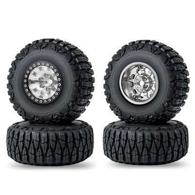 RCLIONS 1.9inch Aluminum Beadlock Wheels and Rubber Tires with Foam Insert for 1/10 RC Car Axial SCX10 90046,SCX10-III,TRX4,D90 (Silver+Black)