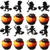 24 PCS Black Glitter Trick or Treat Cupcake Picks - Halloween Cupcake Toppers for Baby Shower, Kids Birthday Party Cake Decorations view 1