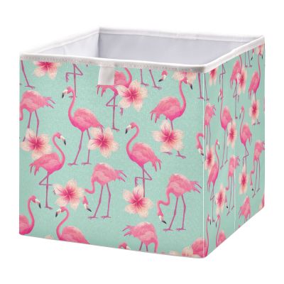 Kigai Beautiful Pink Flamingo Cube Storage Bin, Large Foldable Organizer Basket for Toys, Shelves, Laundry, Nursery -11 x 11 x 11 in