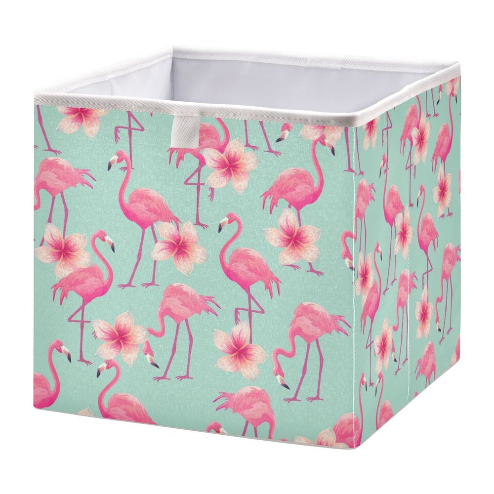Kigai Beautiful Pink Flamingo Cube Storage Bin, Large Foldable Organizer Basket for Toys, Shelves, Laundry, Nursery -11 x 11 x 11 in
