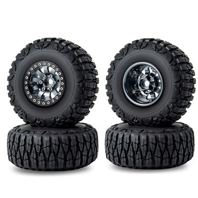 RCLIONS 1.9inch Aluminum Beadlock Wheels and Rubber Tires with Foam Insert for 1/10 RC Car Axial SCX10 90046,SCX10-III,TRX4,D90 (Titanium)