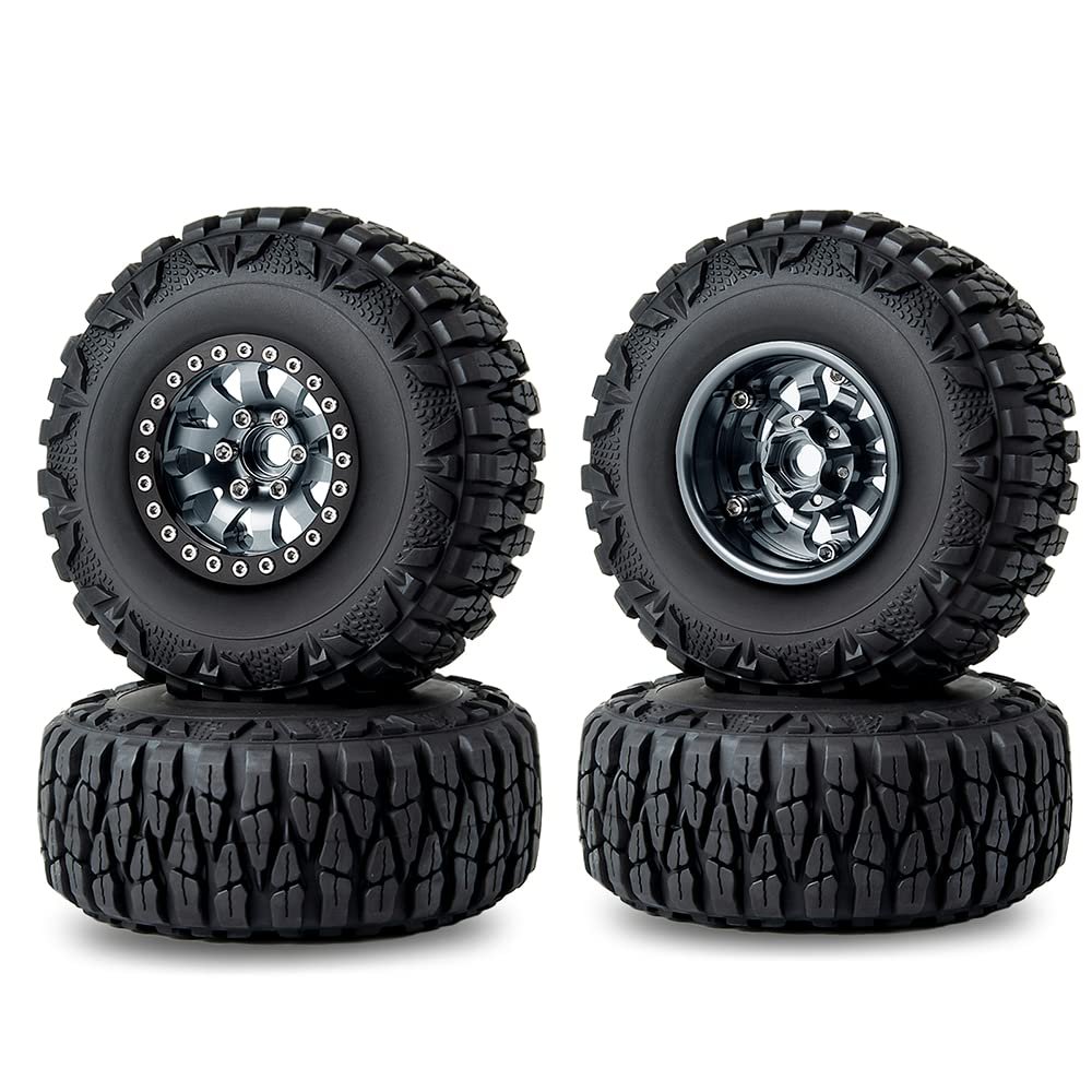 RCLIONS 1.9inch Aluminum Beadlock Wheels and Rubber Tires with Foam Insert for 1/10 RC Car Axial SCX10 90046,SCX10-III,TRX4,D90 (Titanium)
