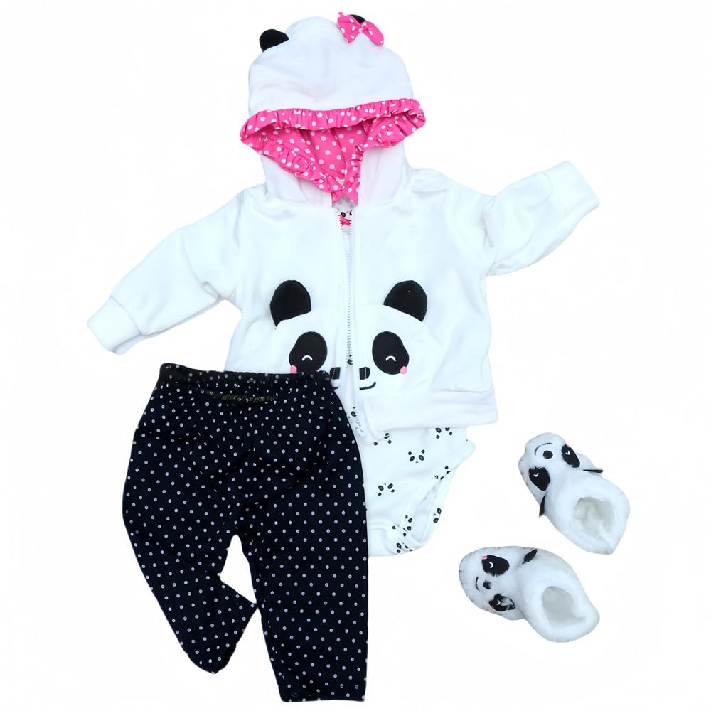 Reborn Baby Dolls Clothes 20 inch Outfit Accessories for 17-22 Inch Newborn Baby Doll GirlPanda 4pcs Set