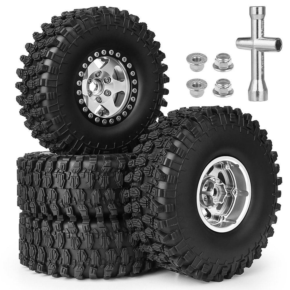 GoHobby 1/10 Scale RC Crawler 1.9 Aluminum Beadlock Wheels and Tires 4.72" 120mm Height Soft Great Grip for Traxxas TRX4 Axial SCX10 II III Redcat Gen 8 Rocks Mud (Style D)