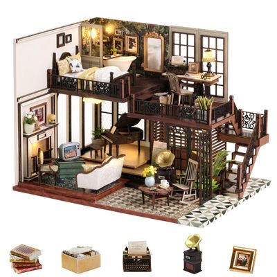 Flever Dollhouse Miniature DIY House Kit Creative Room with Furniture for Romantic Artwork Gift (Time Impression)