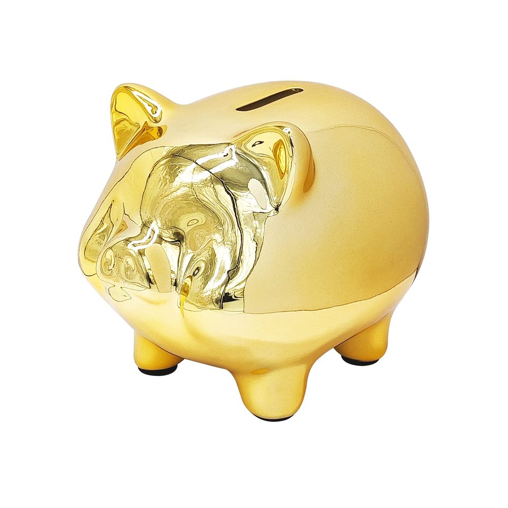 Ceramics Pig Piggy Bank for Adults, Saving Money Bank for Kids, Cute Coin Bank Decorative for Home, Kid's Birthday Gifts (AGold -Piggy1)
