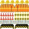 Sratte 62 Pcs Construction Birthday Party Supplies Set Kids Construction Dress up Set Including Vest, Hat, Tote Bag, Tablecloth, Traffic Cone Cups and Stickers for Themed Birthday Dress up Party Decor view 1